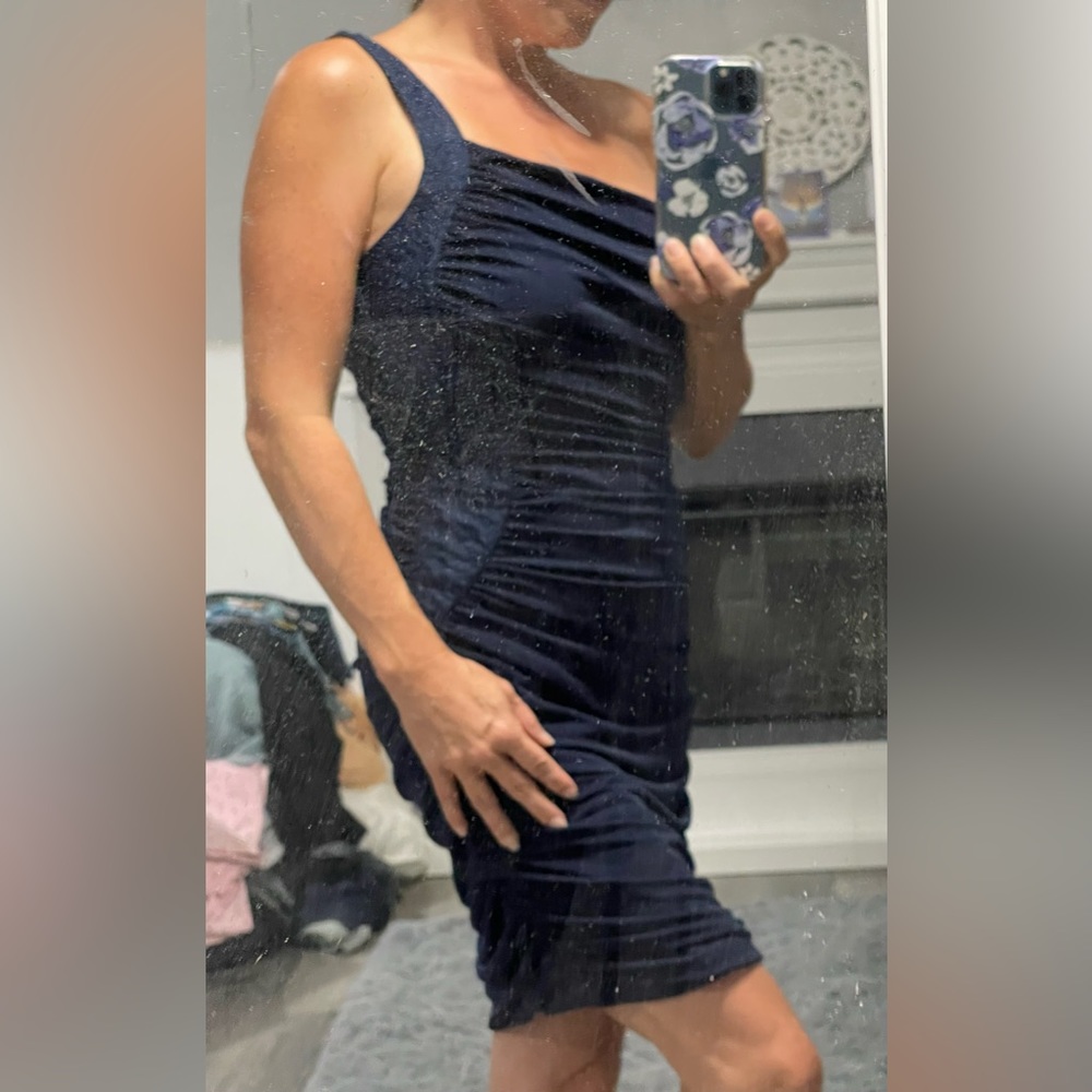 City Triangles formal navy dress one-shouldered short formal dress